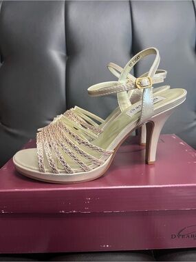 Leah Champagne Glitter Ankle-Strap Heels by Dyeables